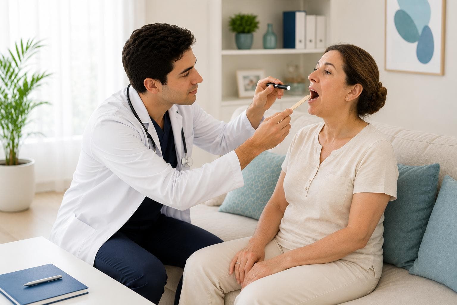 Doktor, evde bir hastayı muayene ediyor